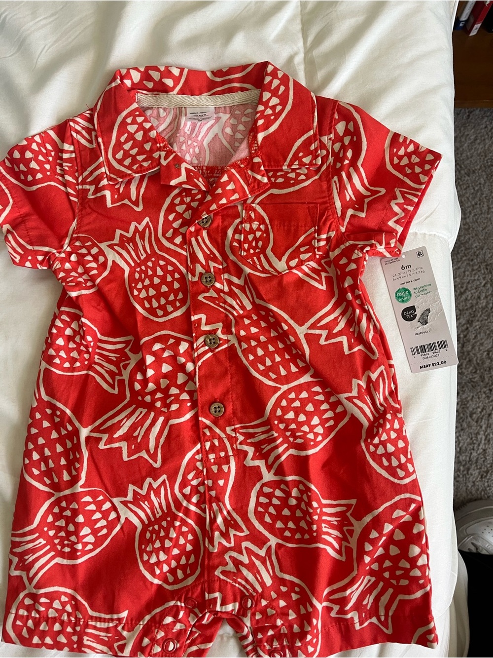 Carter's Red and White Pineapple-Pattern Baby Romper